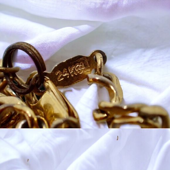 24K GFL Chain Link Bracelet Dainty Vintage Links with Glass Heart Charm 7" Long - Picture 8 of 16